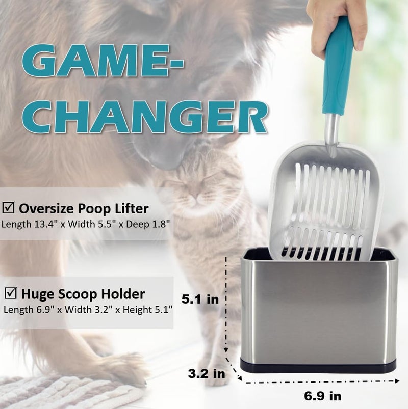 Vitisyao Metal Heavy Duty Cat Litter Scoop with Holder, Stainless Steel Kitty Litter Scooper Caddy for Litter Box, Aluminum Speed Sifter with Non-Slip Handle - Image 2